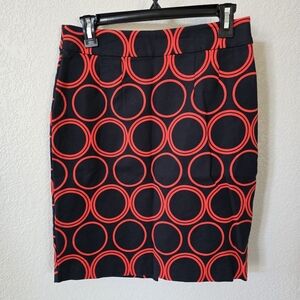 Banana Republic Black and Red Pencil Cotton Blend Skirt Knee-Length Size 2